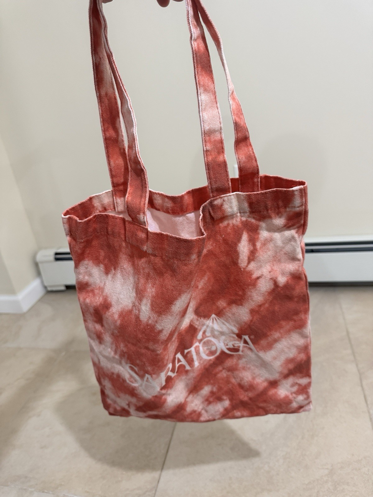Saratoga Foldable Fabric Reusable Shopping Bag Red White Tie-Dye