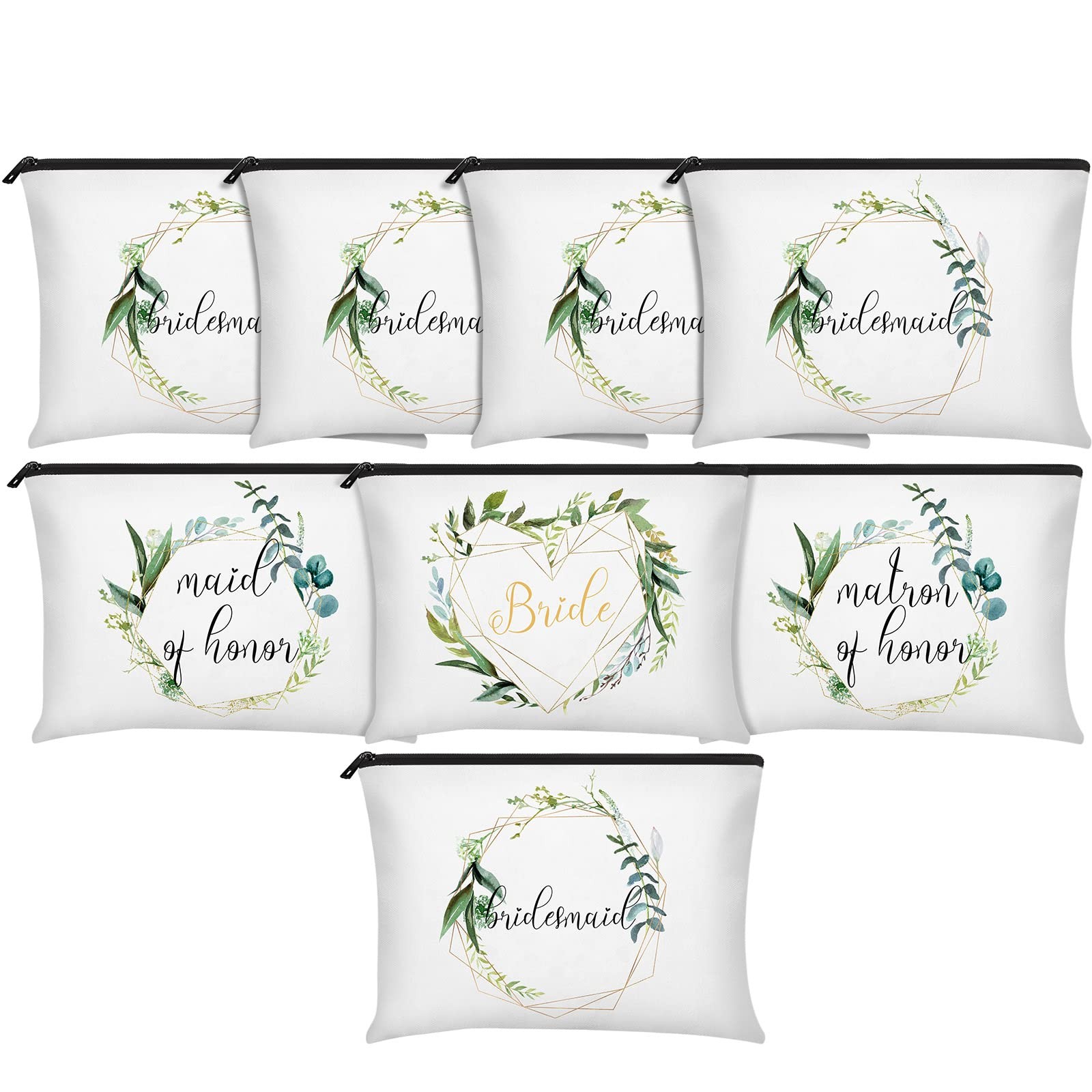 8 Pcs Bridesmaid Makeup Bag Matron of Honor Gifts Bridal Leaves Pattern
