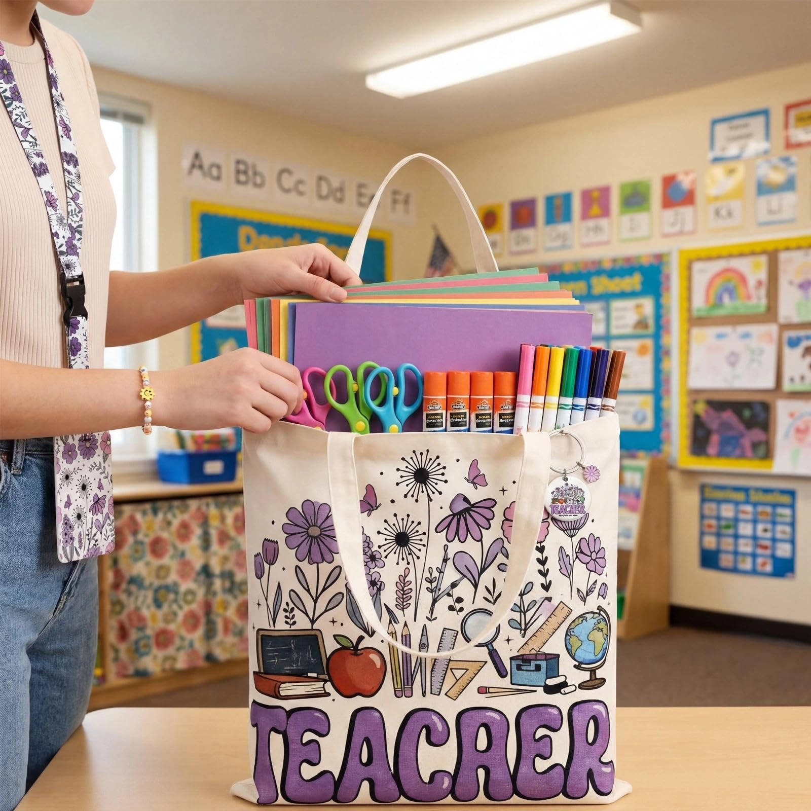 Teacher Appreciation Gifts for , Teacher Tote Bag with Lanyard Holder and Key…