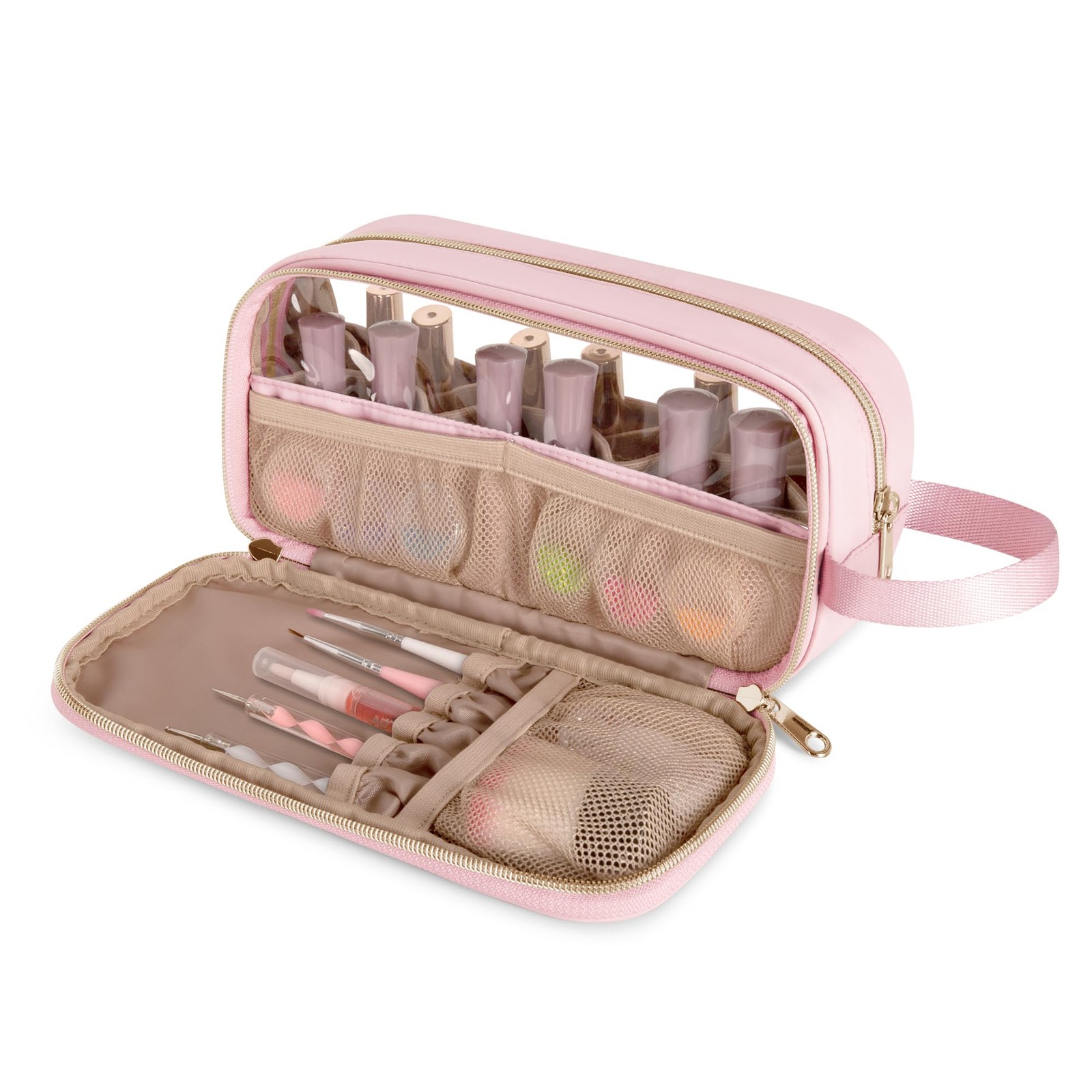 Prokva Nail Polish Organizer Case Fits 12 Bottles (15ml), Pink