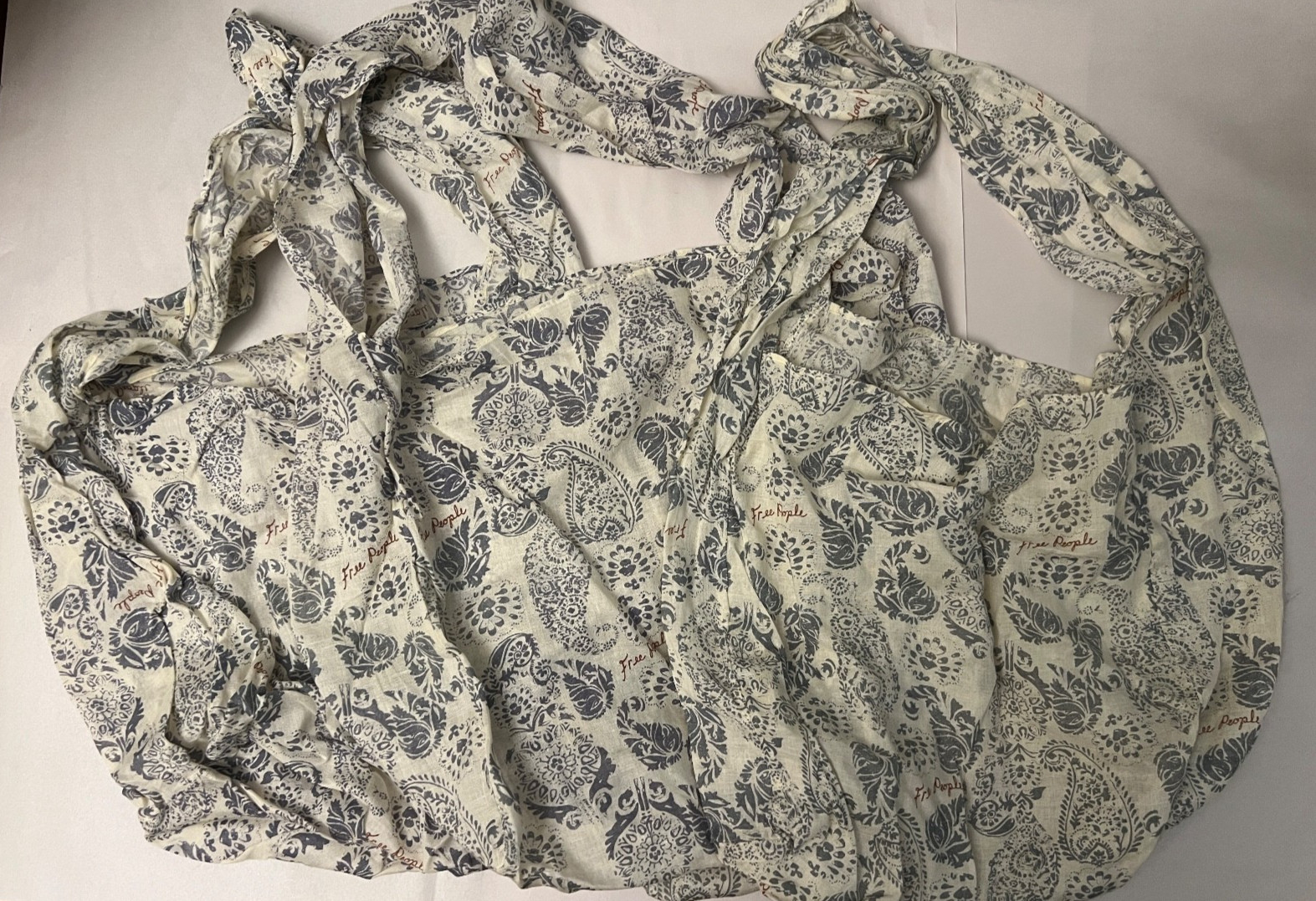3 X Free People Linen Cloth Lightweight Shopping Bags Gray White Paisley Boho