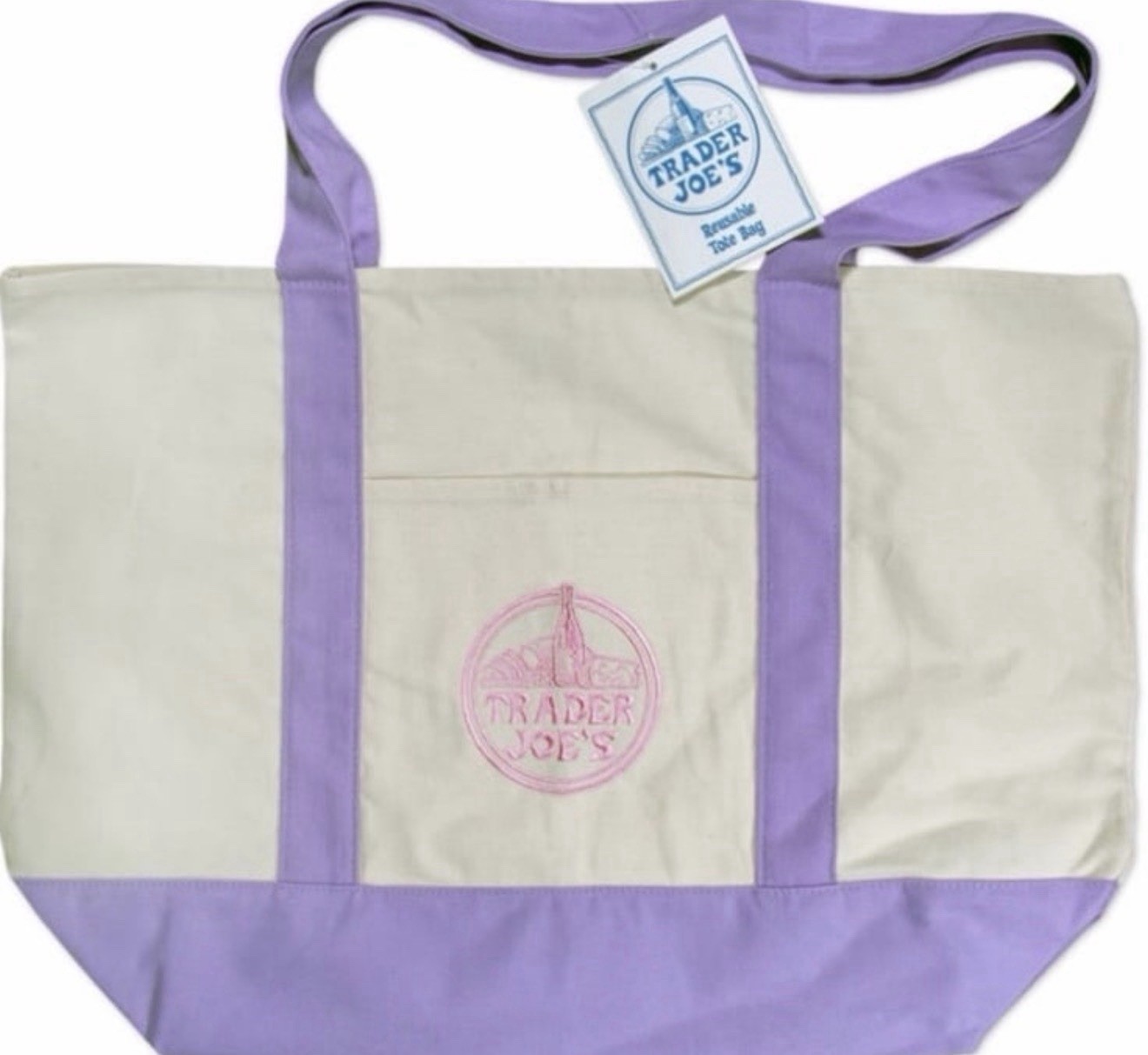Trader Joe’s Lavender Purple Large Canvas Tote Bag Spring 2026