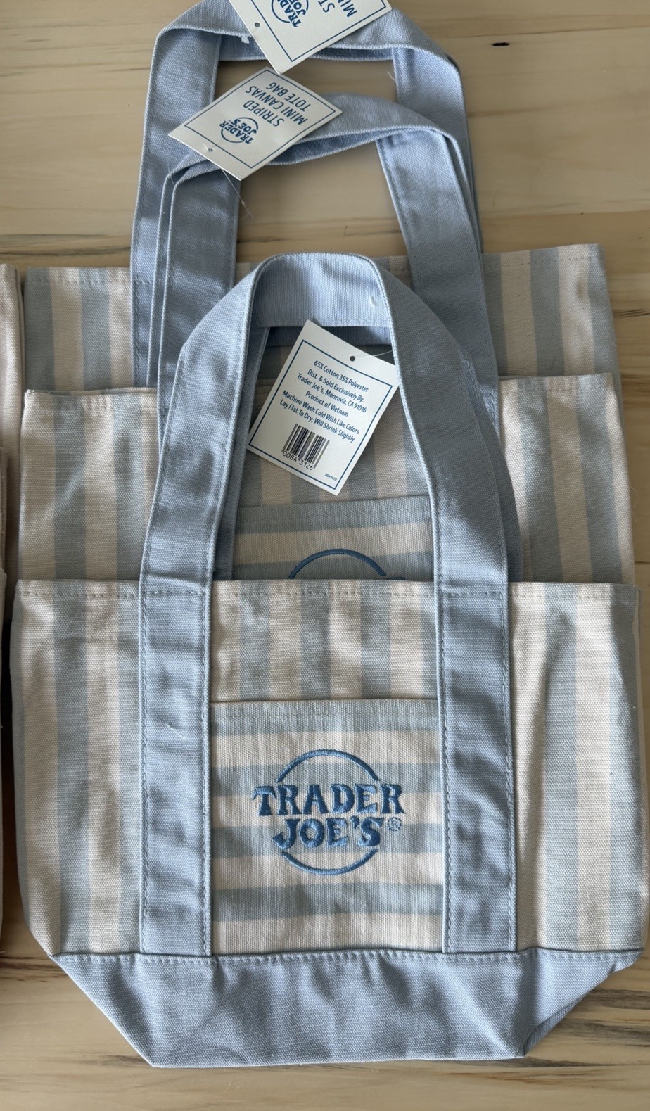 Trader Joe’s Mini Pastel Stripe Canvas Tote Bag Limited Edition Set Of 9