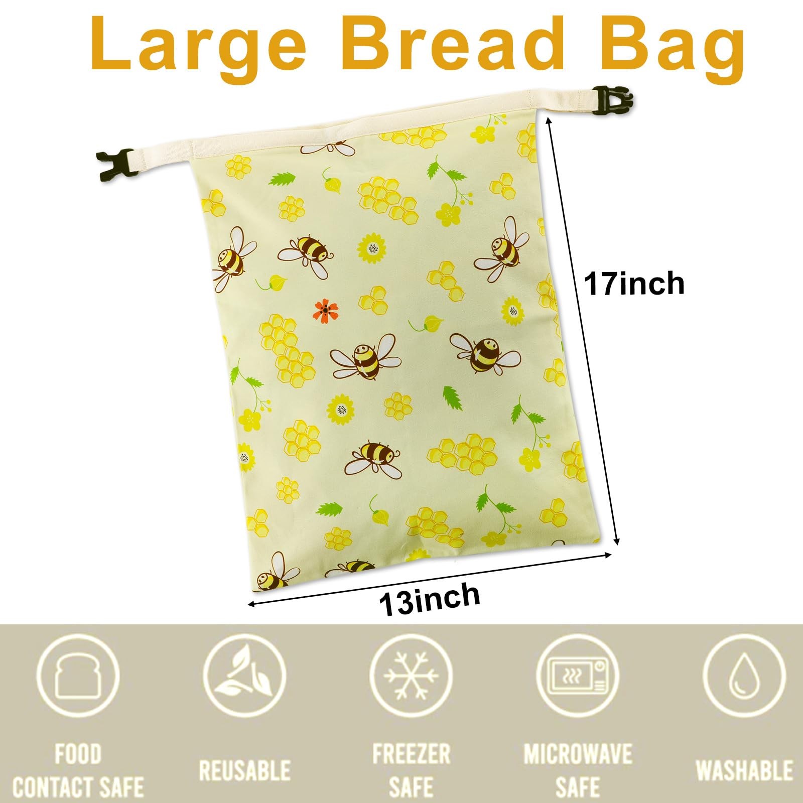 2 Pack Beeswax Bread Storage Bags for Sourdough & Homemade 17″×13″, Yellow