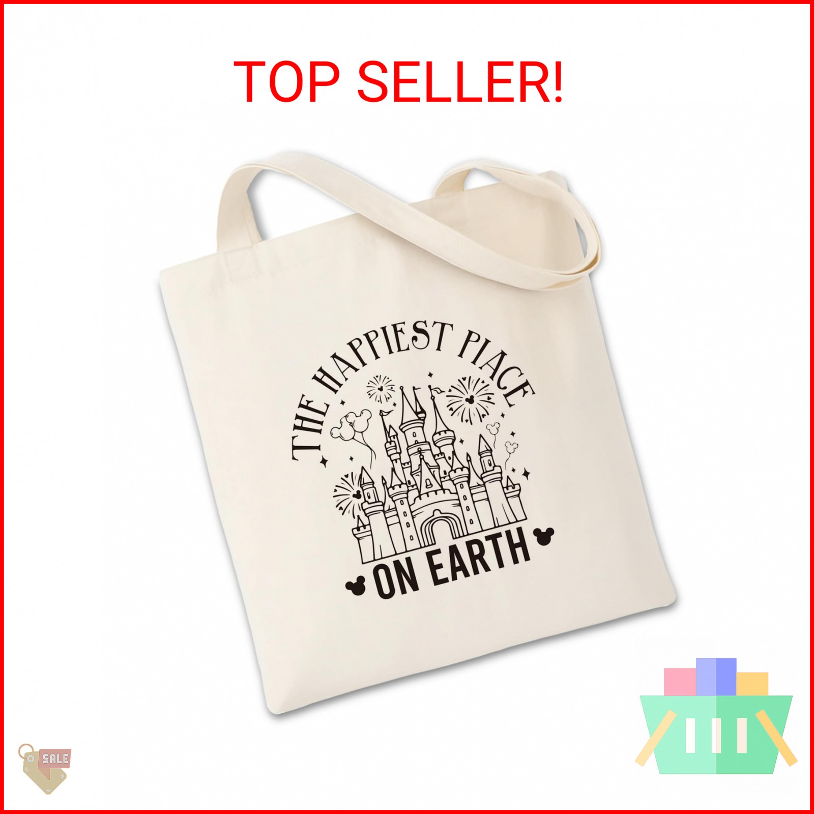 Geondos The Happiest Place On Earth Castle Tote Bag, Cartoon Castle Print Tote f