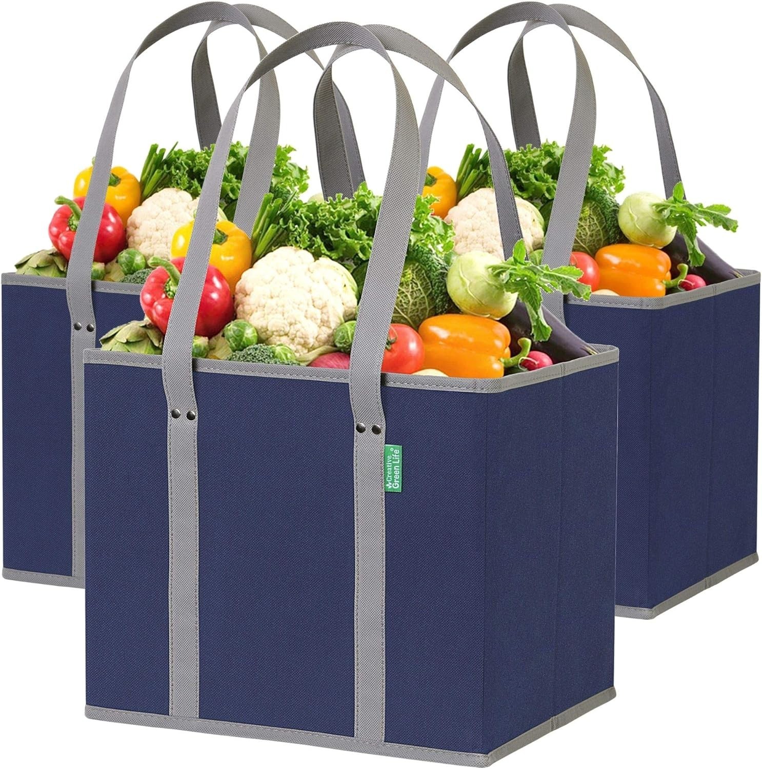 Reusable Grocery Bags 3 Pack – Heavy Duty Reusable Shopping Bags with Box Sha…