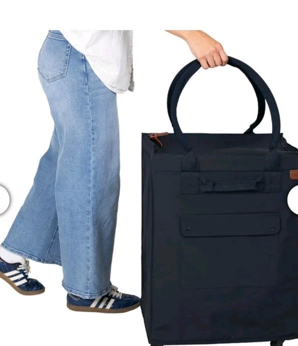 CleverMade Foldable Tote Bag on Wheels 14”Lx18”Wx24”H Soft Grip Navy