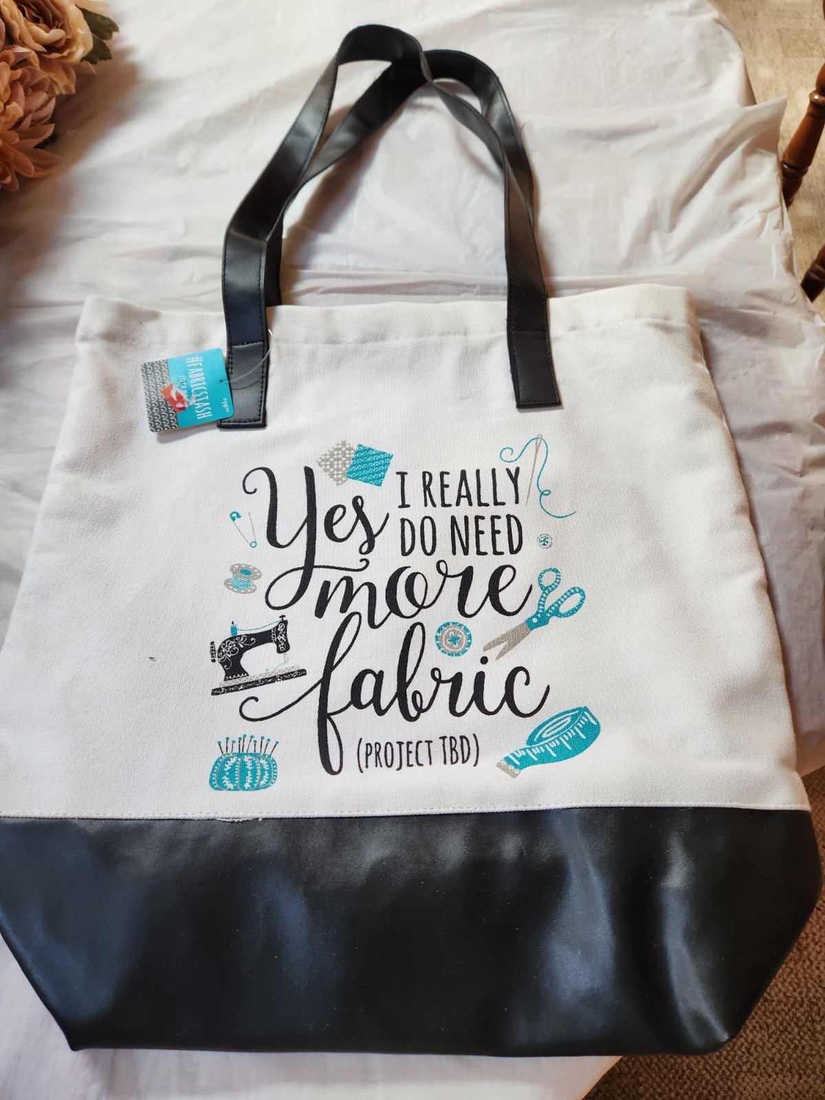 Joann Fabric Store New Reusable white canvas/Black vinyl Shopping Tote Bag