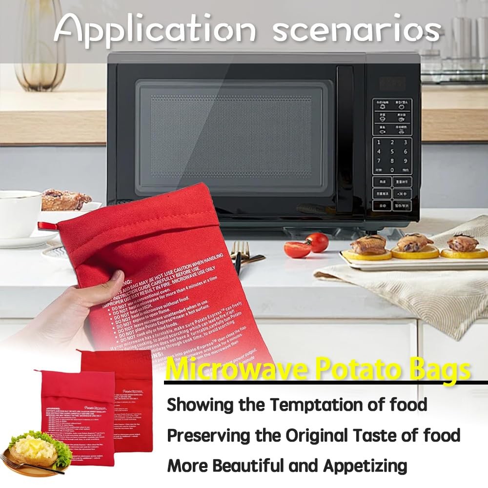 2 Pack Microwave Potato Bag Reusable Baked Pouch Bag, Red One Size,