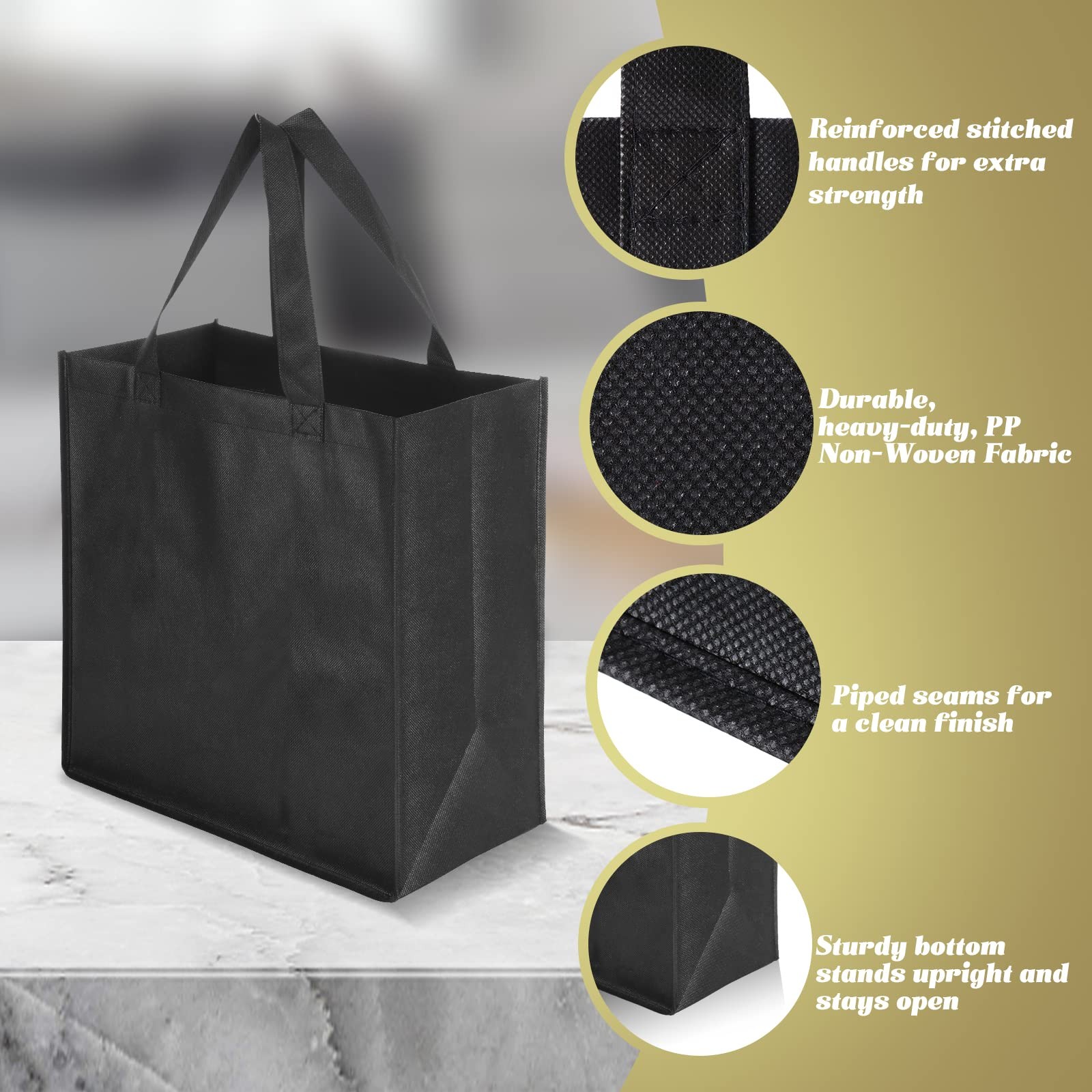 100 PCS Reusable Totes Bags – Non Woven Grocery Handle Bags for Events & Reta…