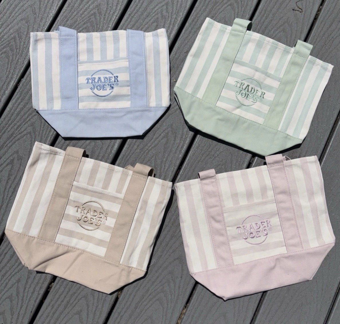 Trader Joe’s Mini Striped Canvas Reusable Tote Bags 13x11x6 in New set of 4