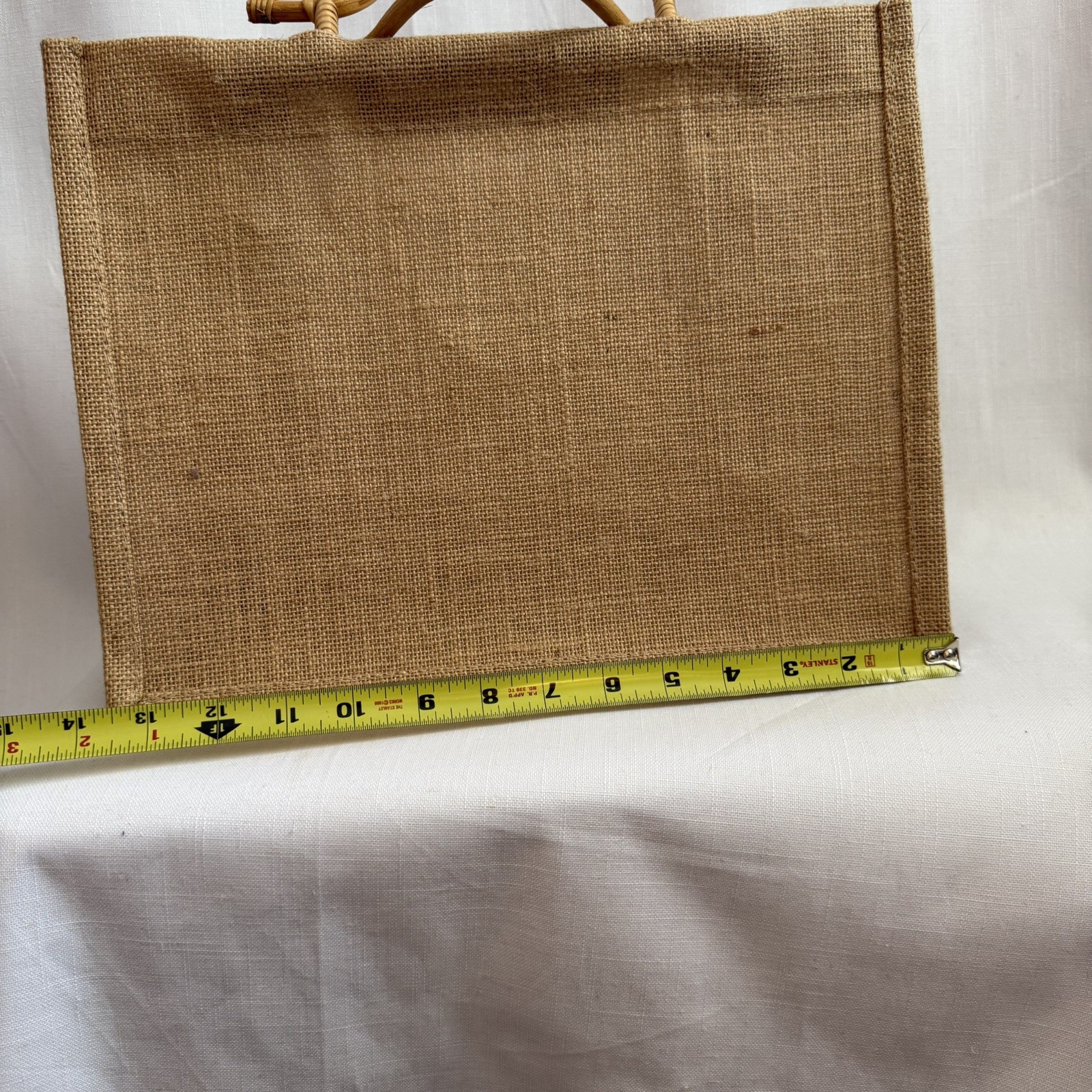 Natural Jute Tote with Bamboo Handles MED Beach Eco- Friendly Reusable Burlap