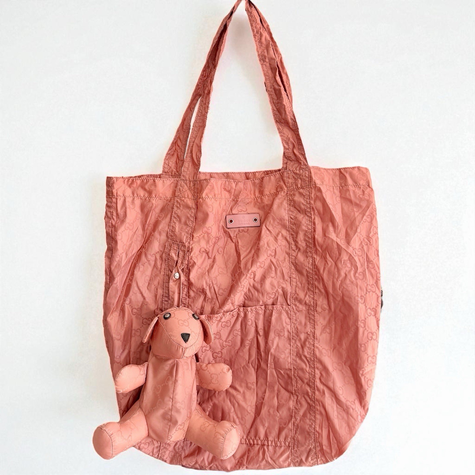 Gucci Reusable Shopping Bag Folding Bag Bear Stuffed Animal Pink 223660 213317