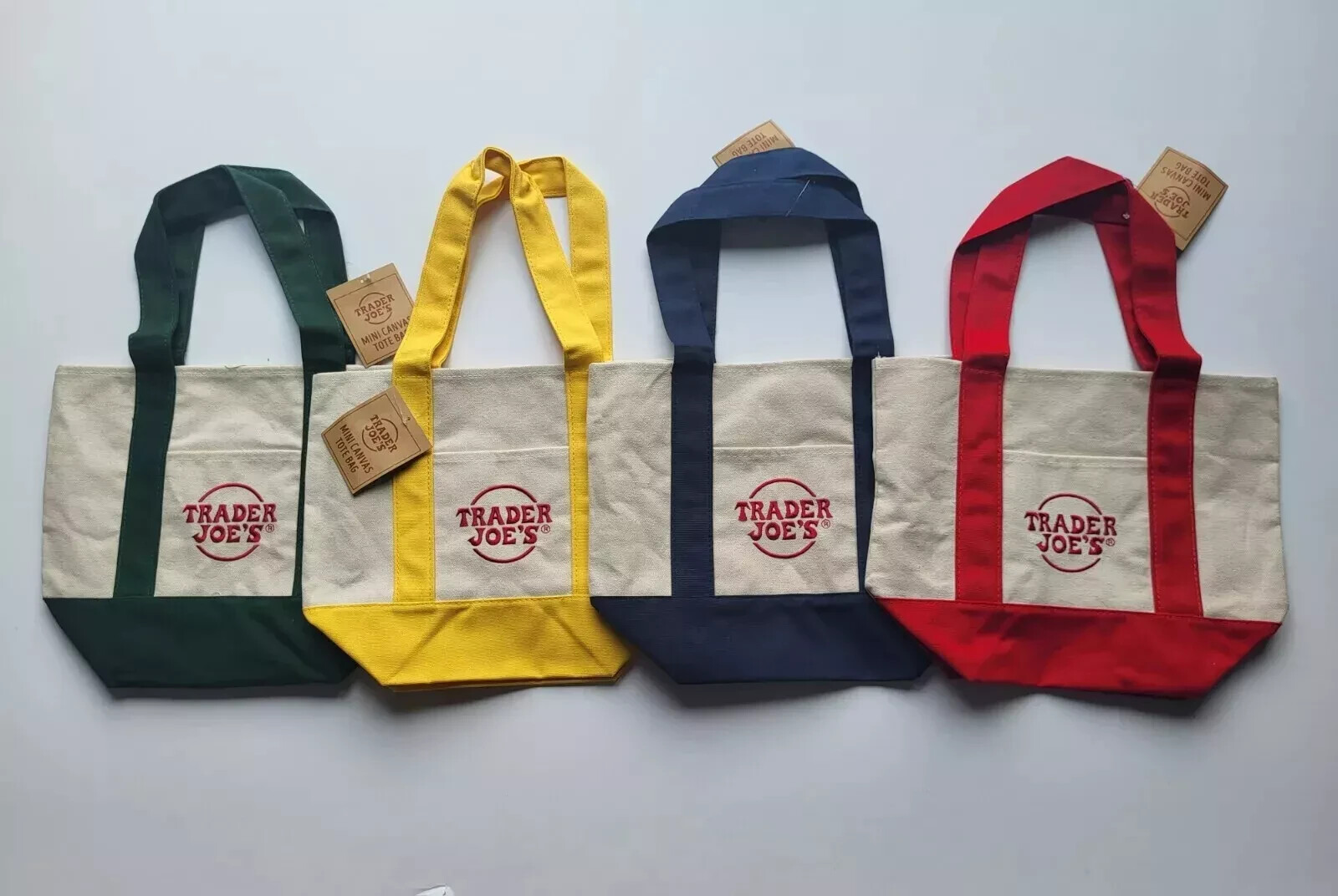 Genuine Trader Joe’s mini canvas tote bags set of All 4 Colors New with Tags