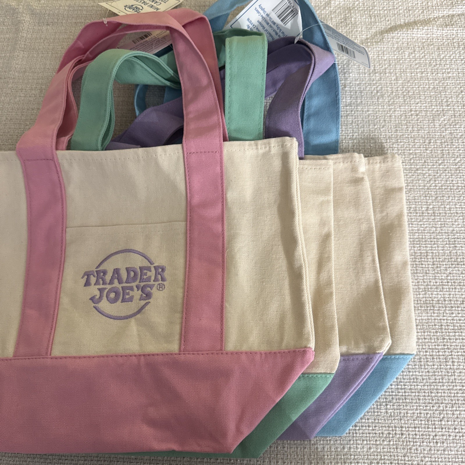 Trader Joe’s 2026 Mini Pastel Canvas Tote Bag Set Of 4 IN HAND READY TO SHIP!!!!
