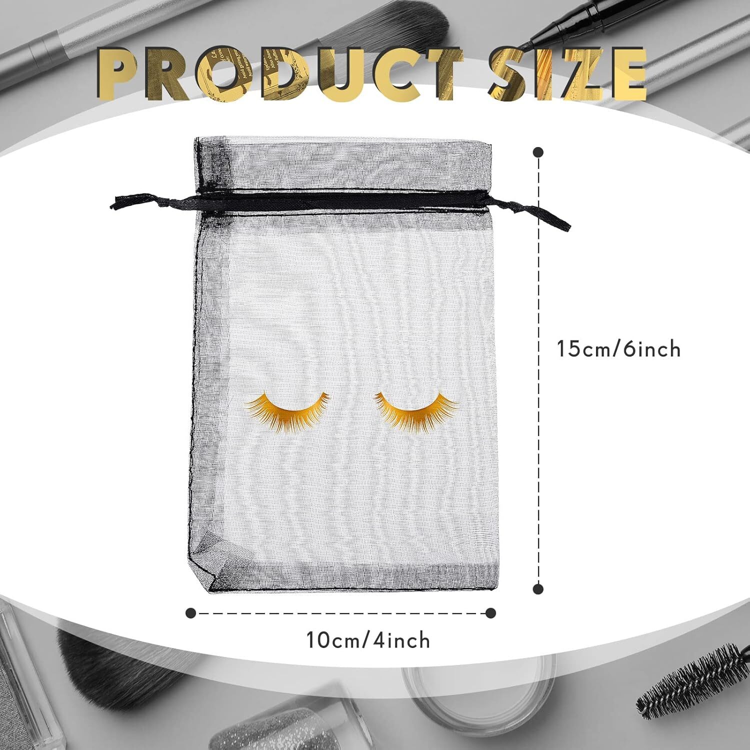 100 Pcs Eyelash Aftercare Bags Eye Lash Print 4 x 6 Inch, Black Plus Golden
