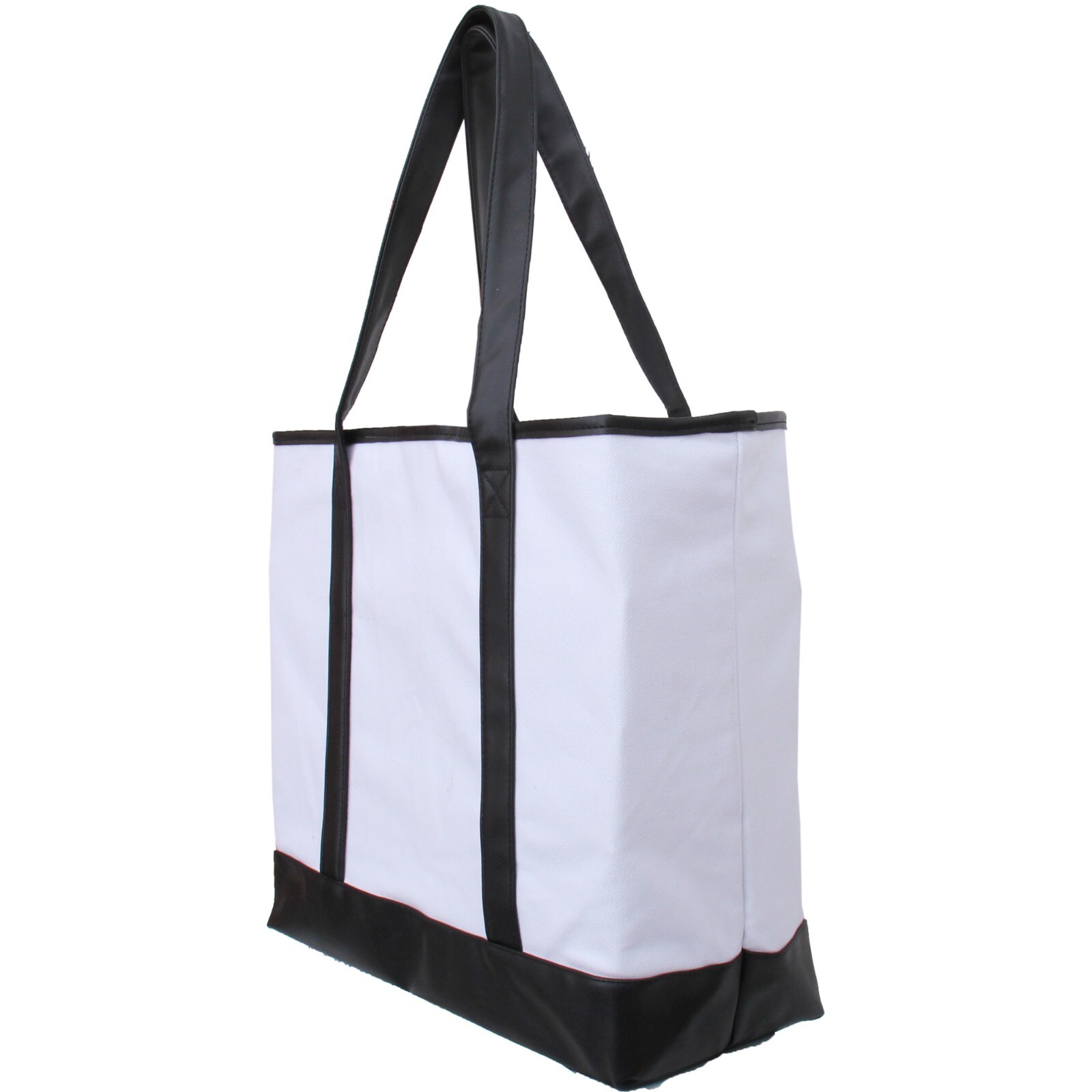 THREADART 100% COTTON WHITE CANVAS TOTE BAGS VEGAN LEATHER COLORED HANDLES