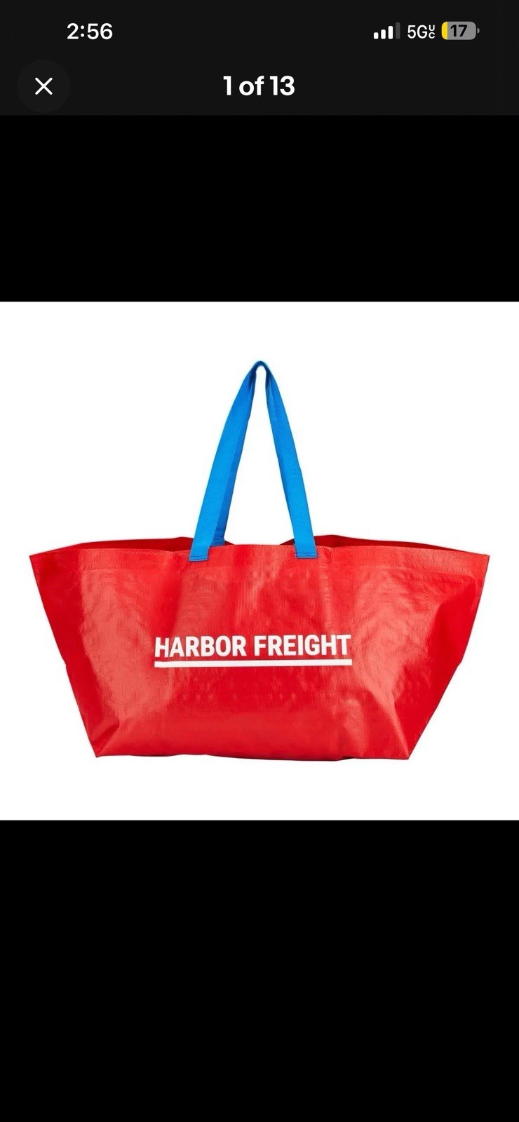 Harbor Freight Shopping Bag XXL, Red 21½ x 14 x 13¾, 19 gallon, 55 lb