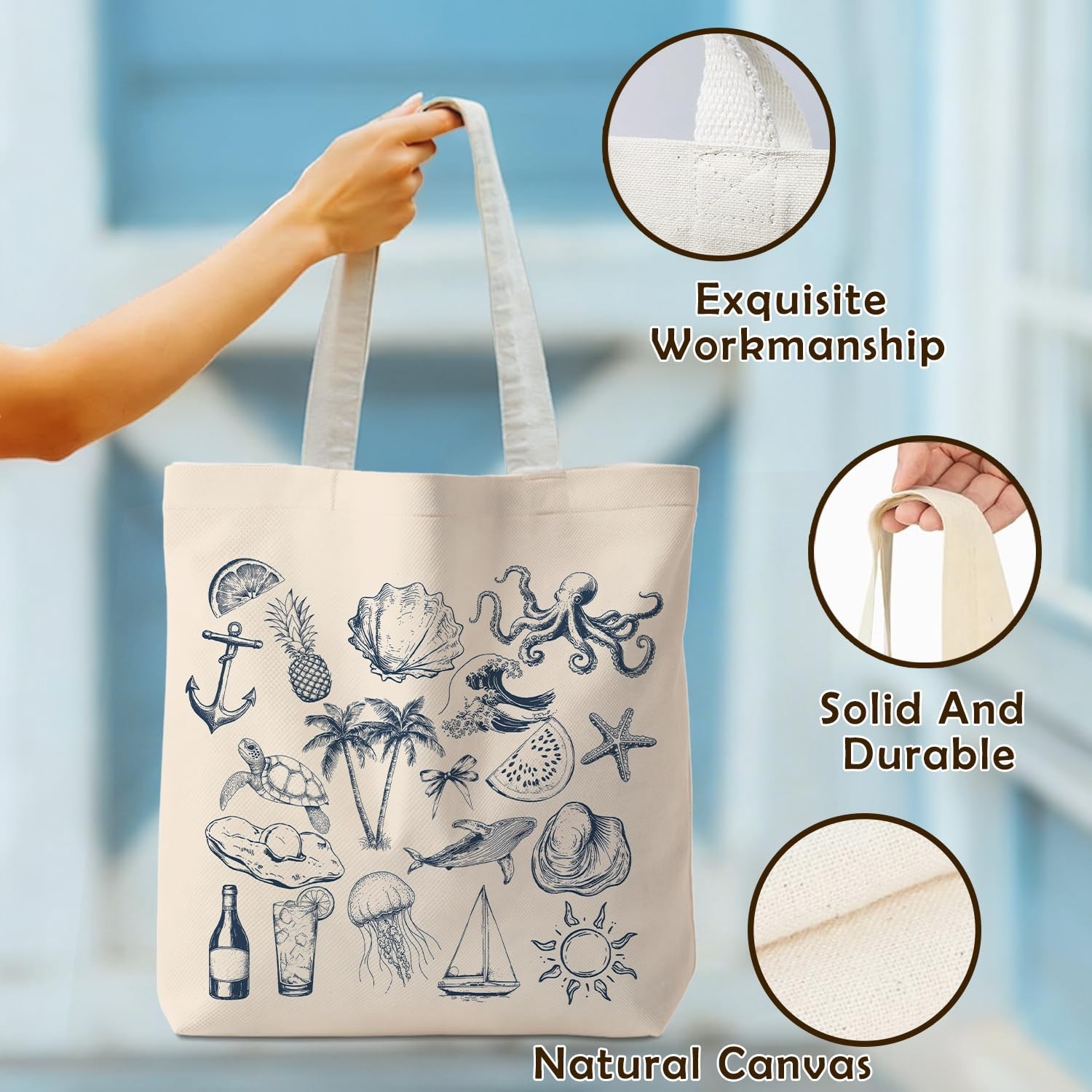 Sea Animals Tote Bag for ,Beach Gifts for Ocean Lovers,Preppy Summer Coastal …