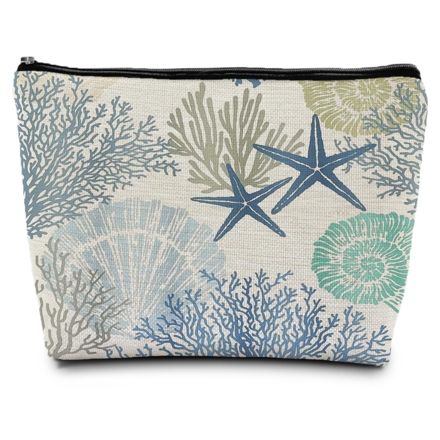 ignytiger Blue Coastal Seashell Makeup Bag, Summer Beach Gifts Sea Animal