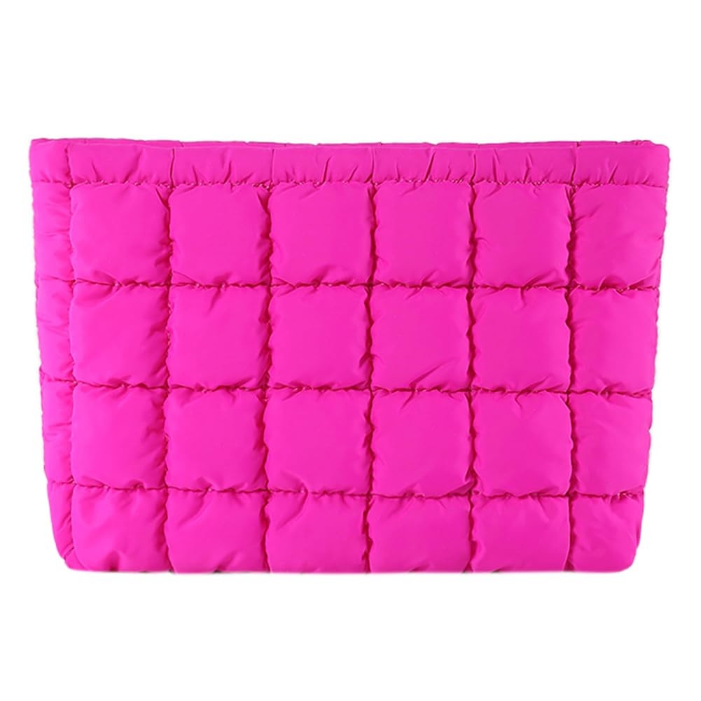 HICARRY Puffy Quilted Makeup Bag Cosmetic Bags Travel Cute Puffer Rose Red