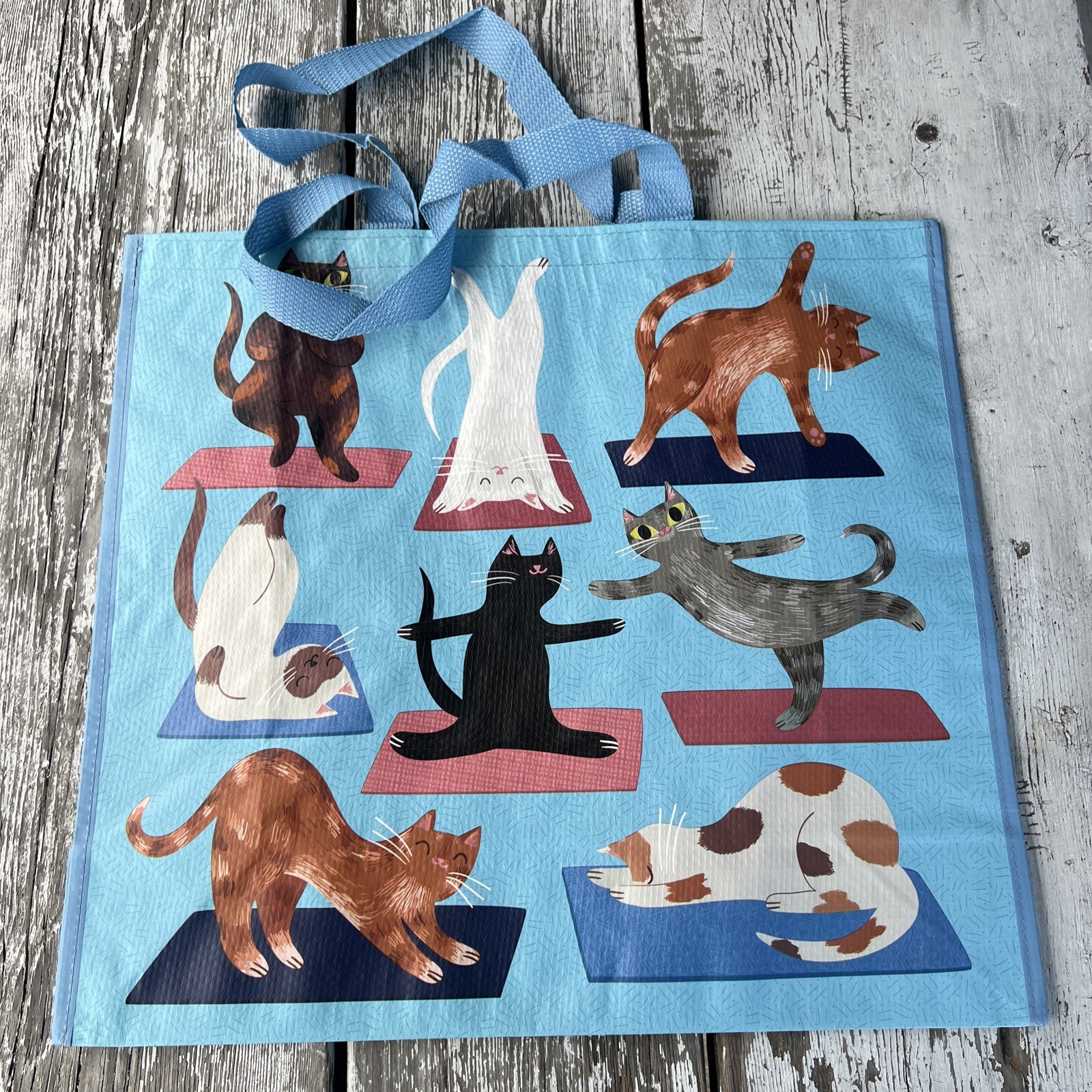 NEW Yoga Cats Reusable Tote Bag XL Waterproof Eco Shopping Gift Blue Eco Viral