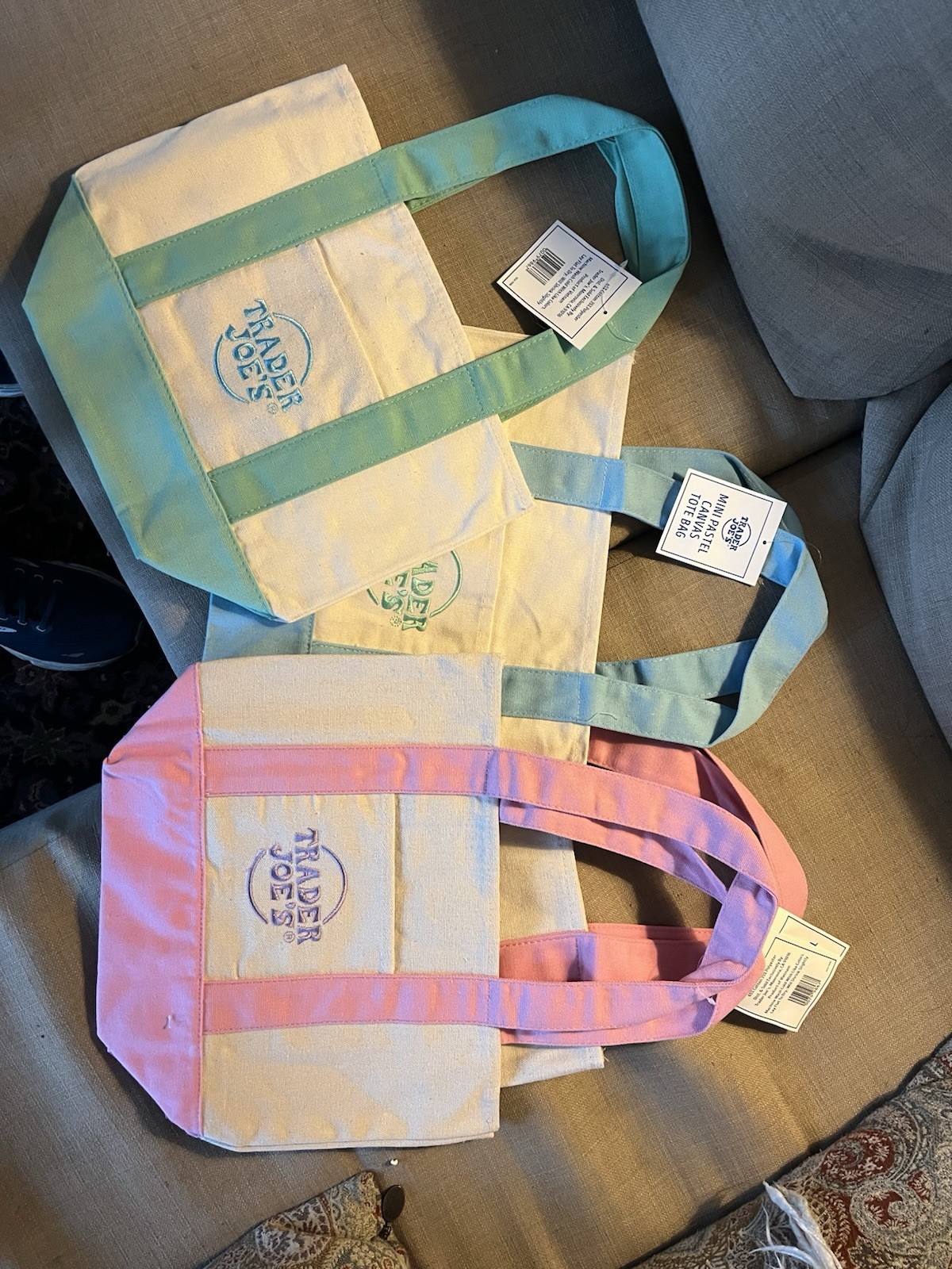 Trader Joe’s Mini Canvas Tote Foldable Small Multicolor Solid Set of 4
