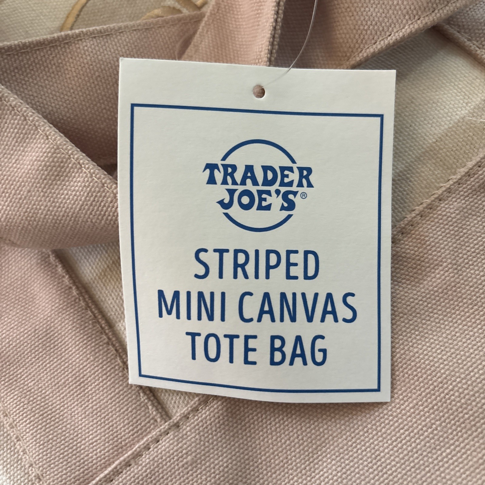 Trader Joe’s Limited Edition 2026 Drop Mini Stripe Canvas Tote Bag Pink Stripes