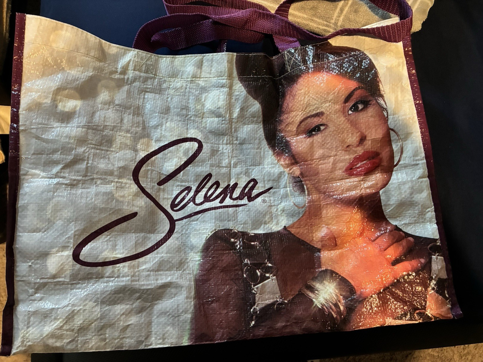 Selena bag Siempre Shopping Tote Bag White/Purple Graphic Print Plastic