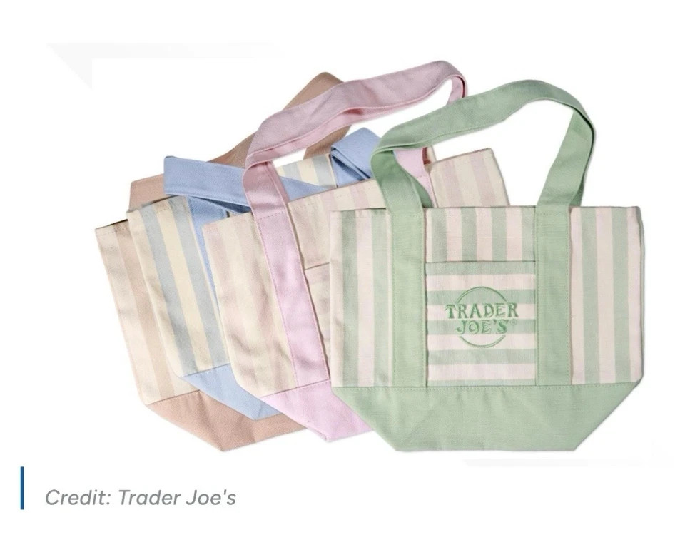Trader Joe’s Mini Pastel Stripe Canvas Tote Bag Limited Edition Set Of 4