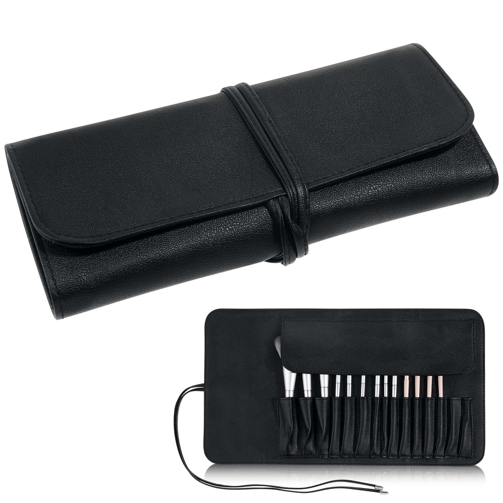 ULTECHNOVO Makeup Brush Case Travel, Roll Up, Black