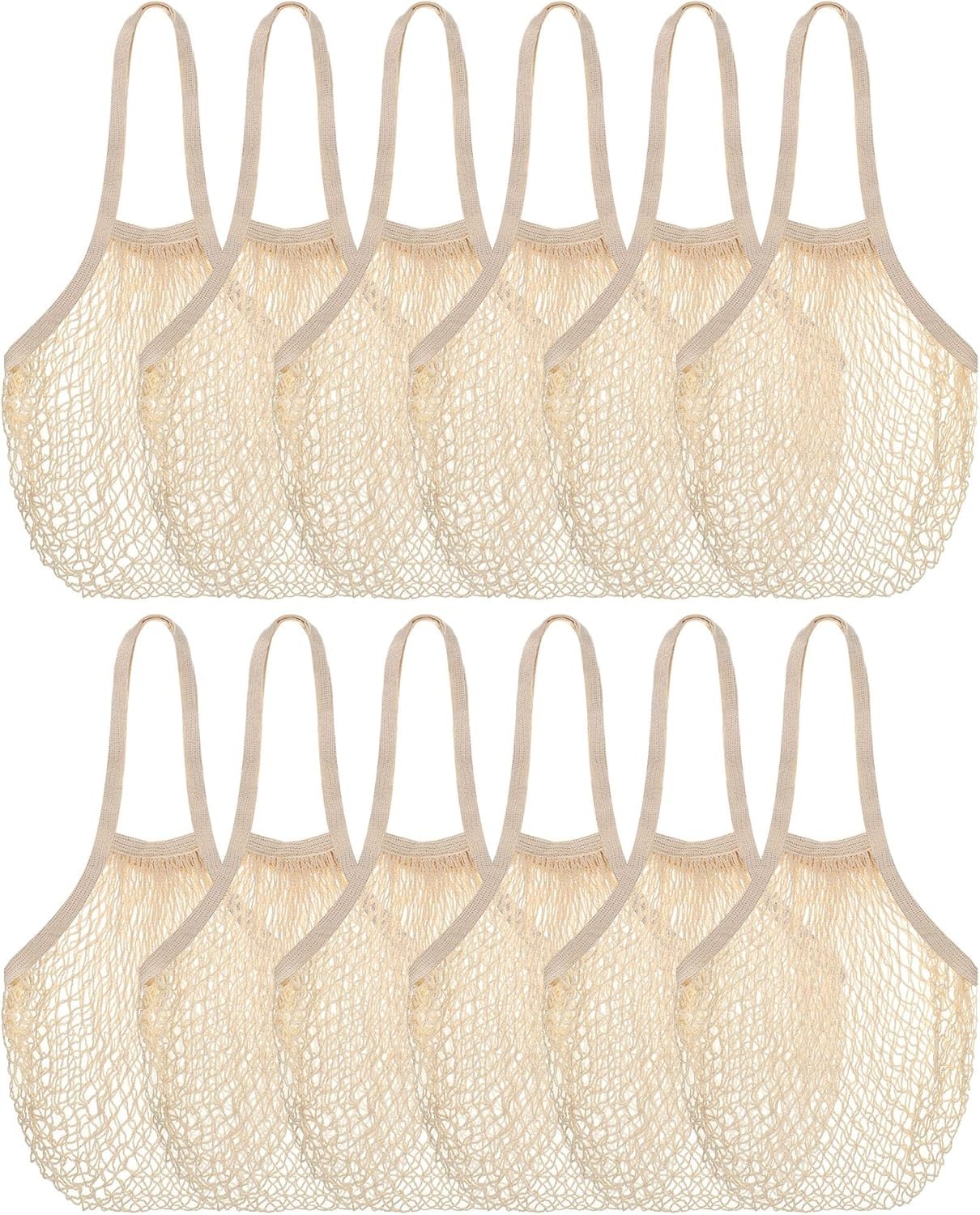 12 Pieces Farmers Mesh Grocery Bag Beach Bags Bulk Reusable Cotton Net Aesthetic