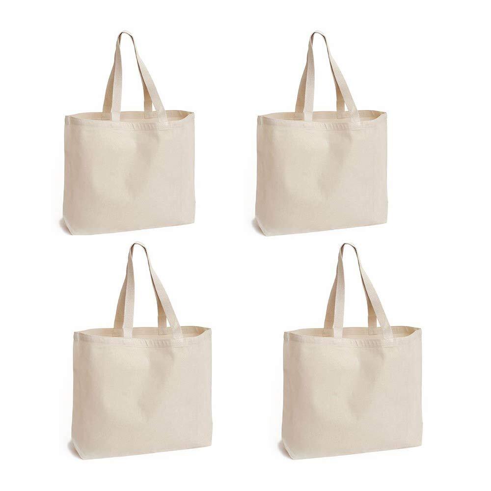 4 Pcs Reusable Canvas Tote Bags Blank Grocery Shopping Bags for DIY Project