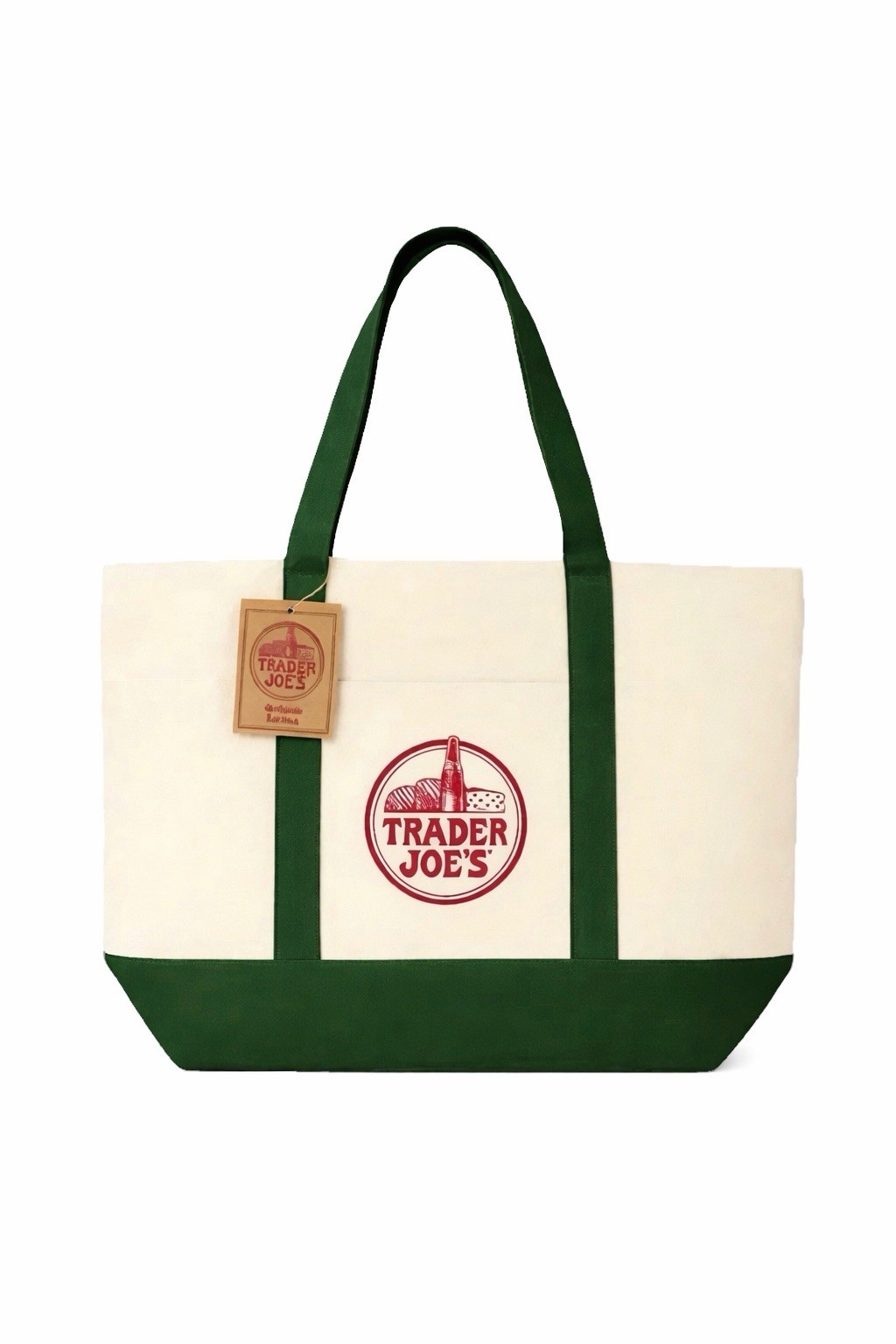 TRADER JOE’S LARGE CANVAS COTTON REUSABLE LARGE GREEN FARMERS MARKET TOTE NWT
