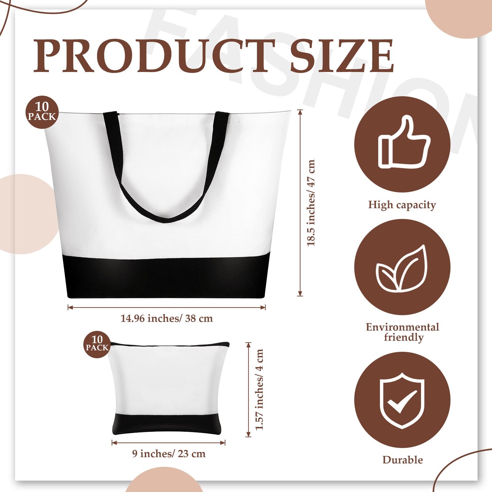 20 Pcs Large Blank Canvas Tote Bags and Makeup Bags Blank Reusable Grocery Lu…