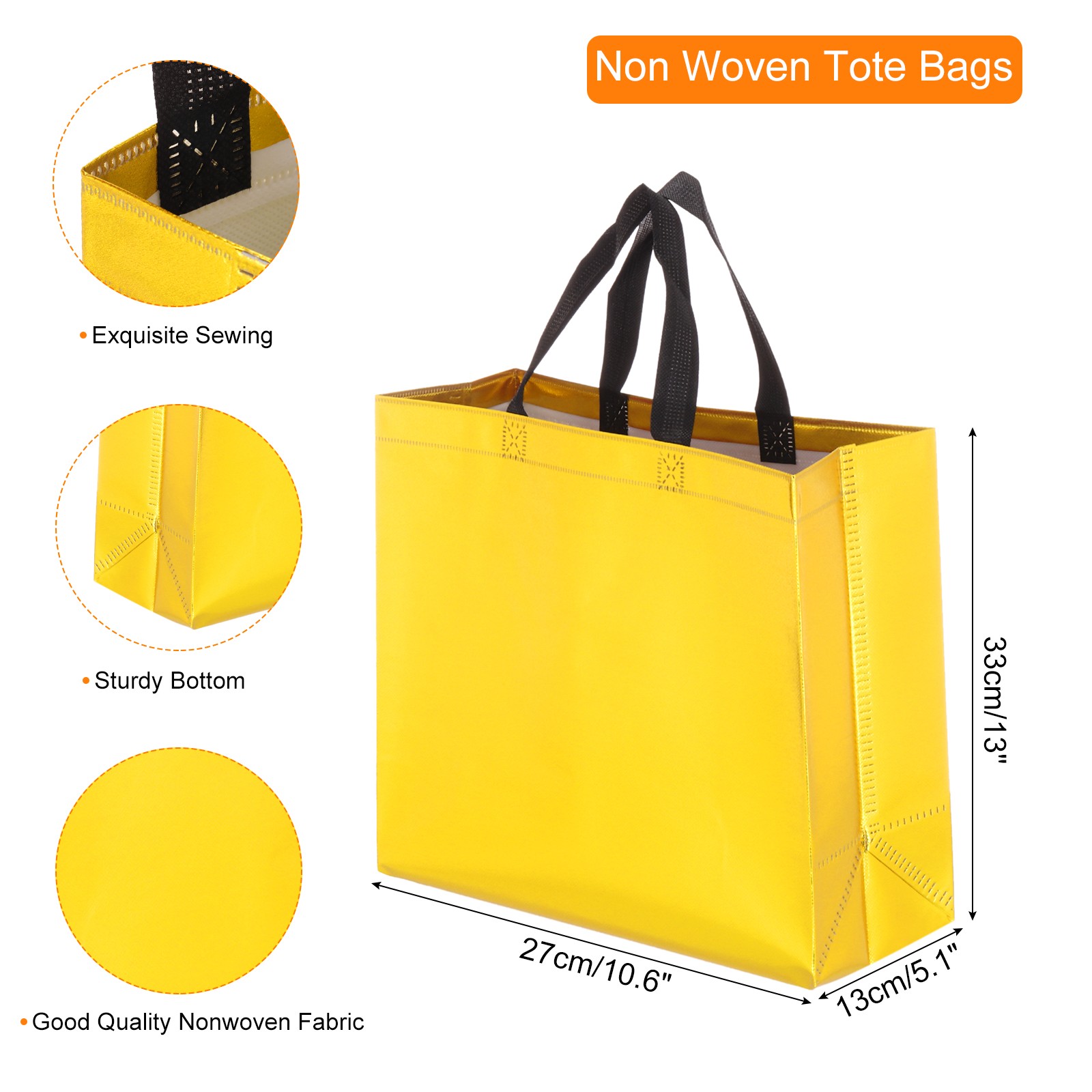 24Pcs Reusable Gift Bags with Handles 10.6 x 13 Inch Gold