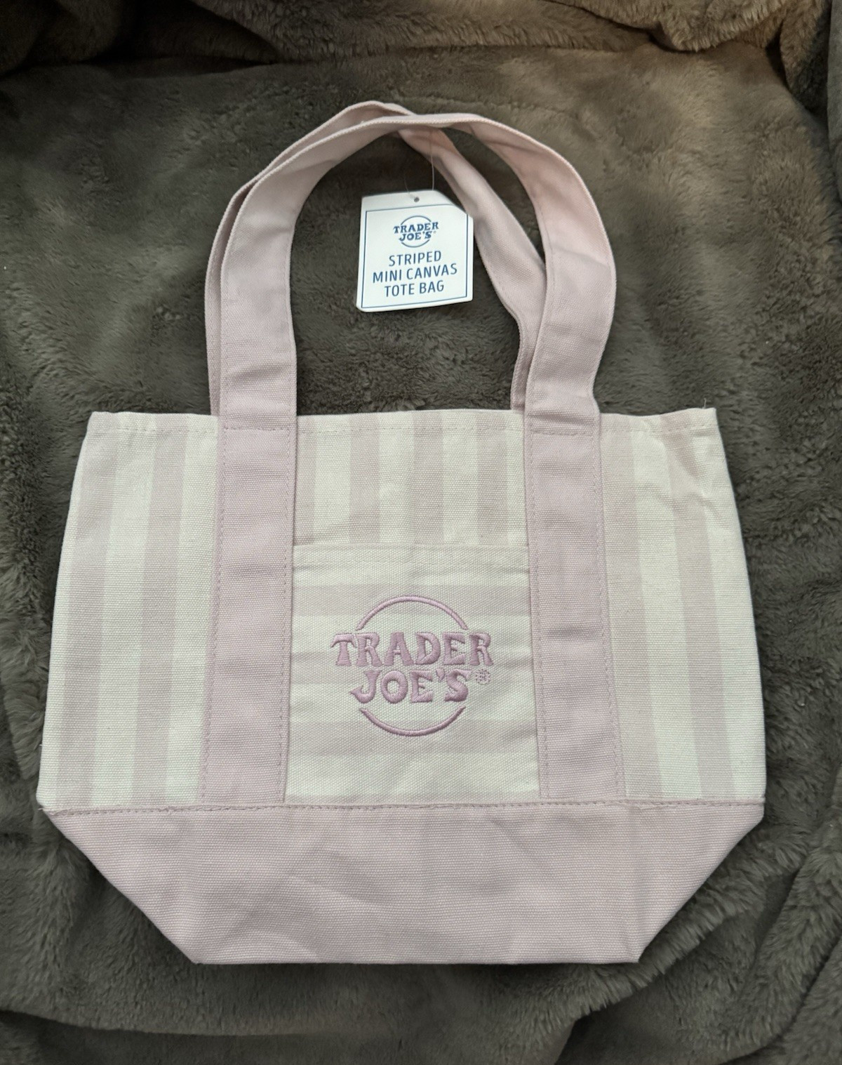 Trader Joe’s Reusable Small Canvas Tote Bag Pink & White Striped Mini