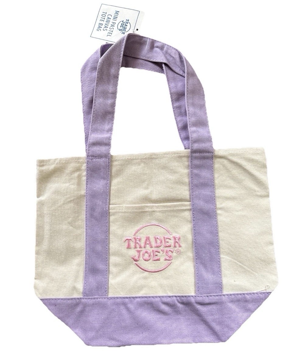 NWT~Trader Joe’s~Mini Pastel Canvas Tote Bag~Purple Lavender~Shopping-Egg Hunt