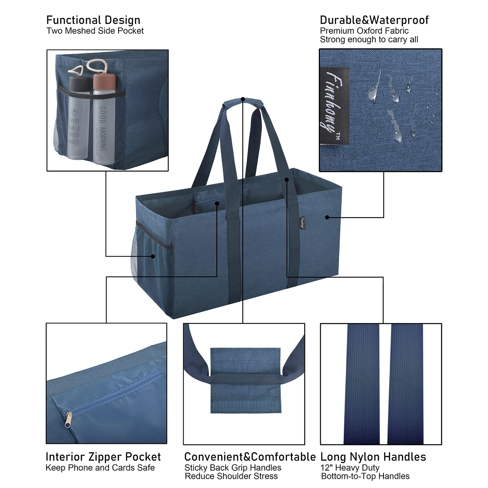 42L Extra Large Utility Tote Bag, Solid Oxford Fabric Storage Bag with Handle…