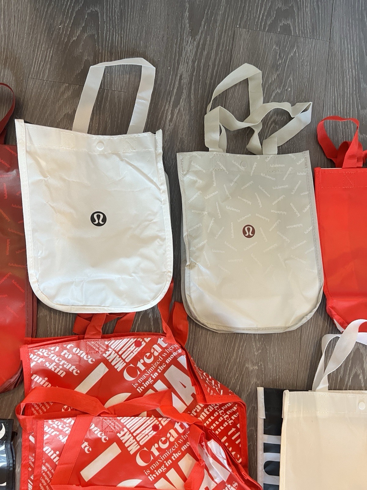 lululemon Reusable Shopping Tote Bag Lot, Multicolor Text, 14x6x16 in