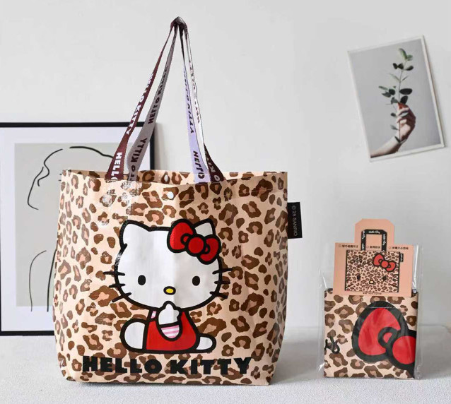 Official Sanrio Hello Kitty Leopard Tarpaulin Bag Reusable Large Tote Grocery
