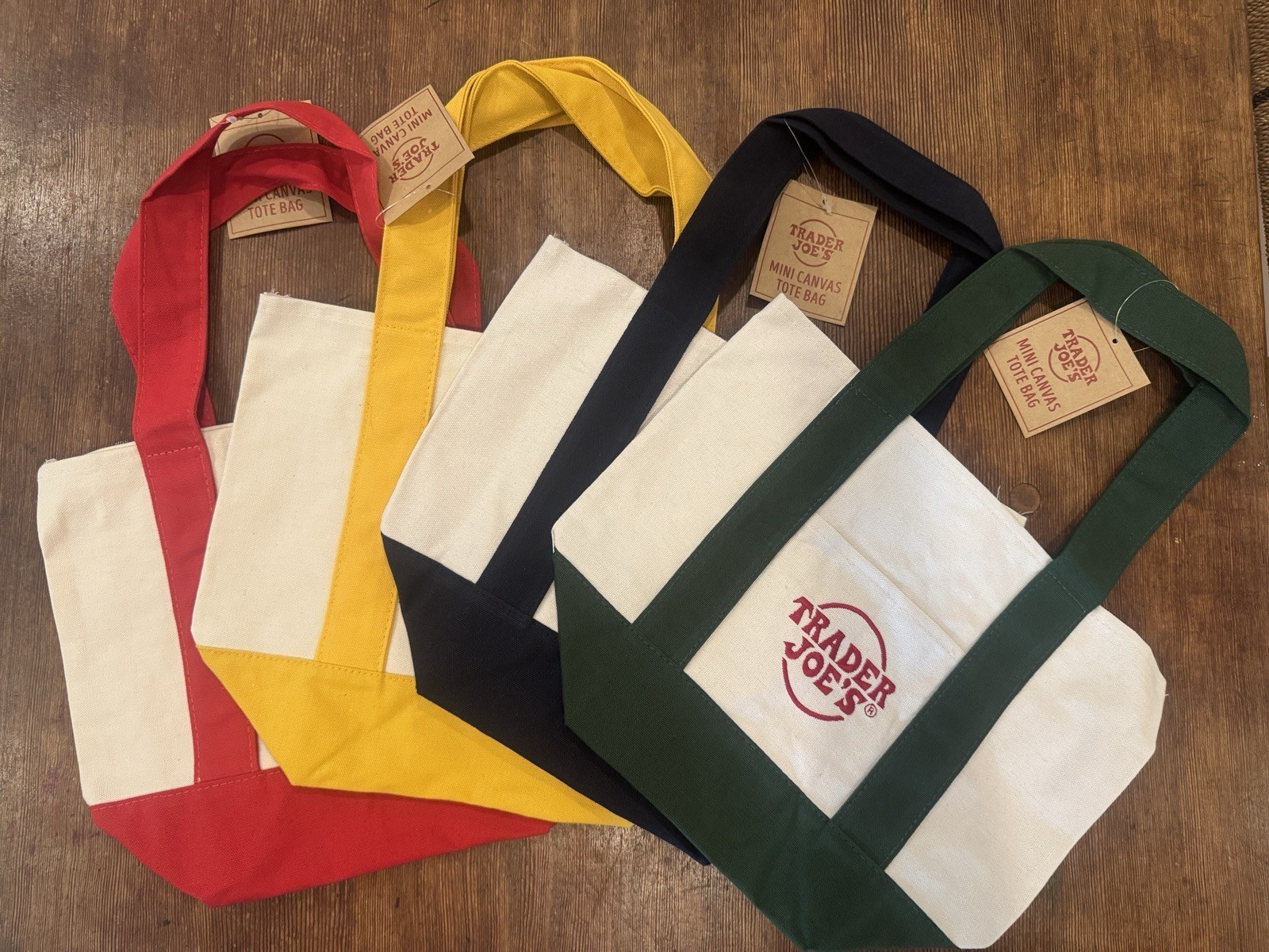 Trader Joe’s Mini Tote Bag Set of 4 Blue/Green/Yellow/Red