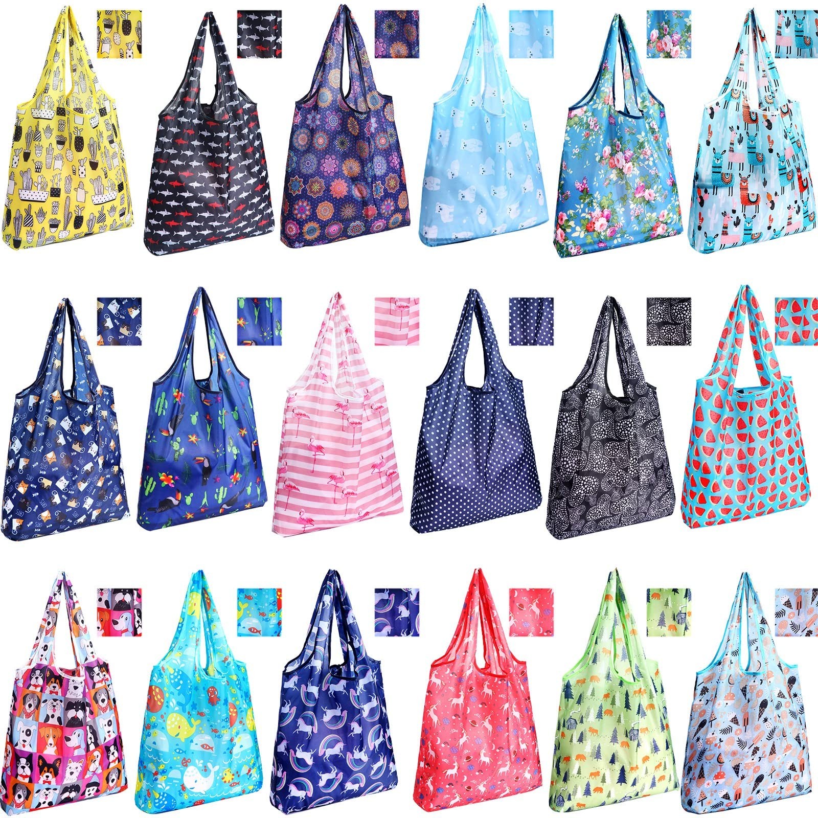 18 Pieces Foldable Reusable Shopping Bags Machine Washable Grocery Bags Water…