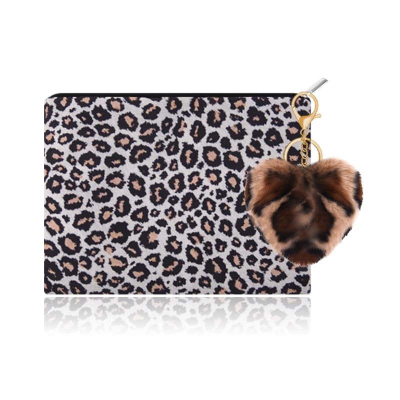 Vintage Leopard Print Cosmetic Bag for Purse Makeup Bags Fuzzy multicolor