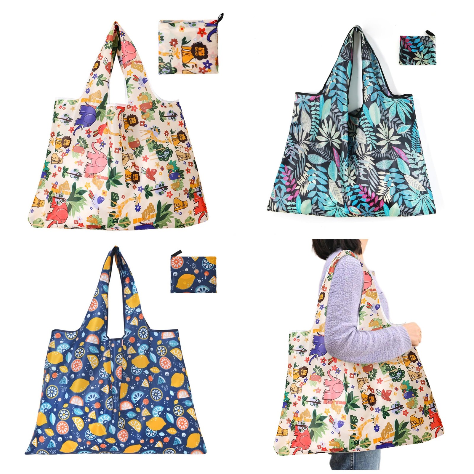 Extra Large 50lbs Foldable Reusable Shopping Bags Pocket Polyester Washable