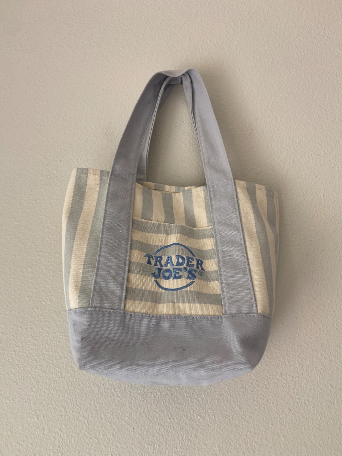 ORIGINAL TRADER JOE’S “BLUE” PASTEL STRIPE MINI TOTE CANVAS BAG