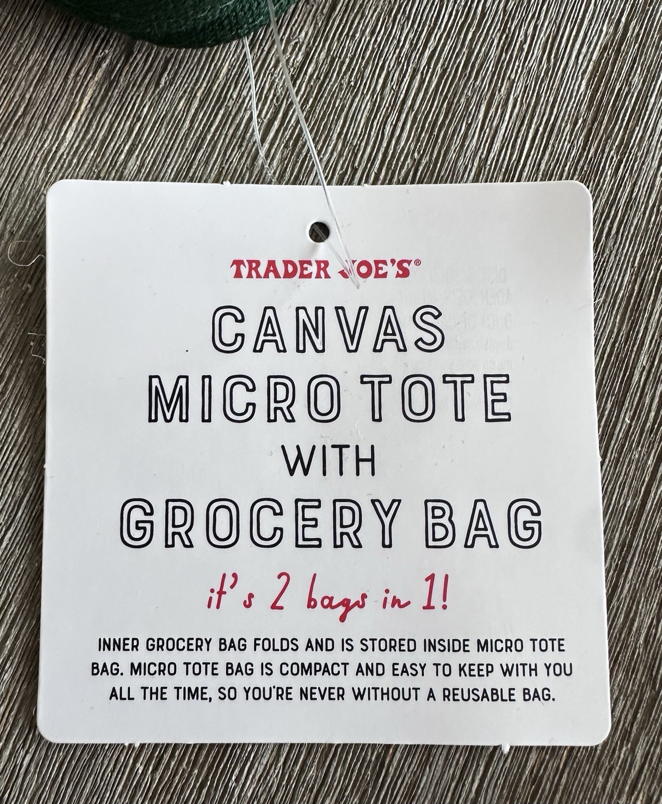 NWT TRADER JOE’S Micro Canvas Tote With Grocery Bag Set Of 2 Red Green Limited