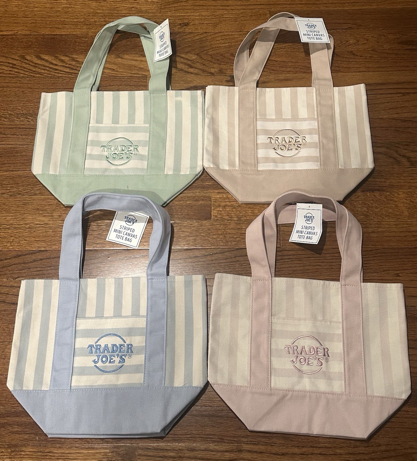 Trader Joe’s Mini Pastel Stripe Canvas Tote Bag Limited Edition Set Of 4 In Hand