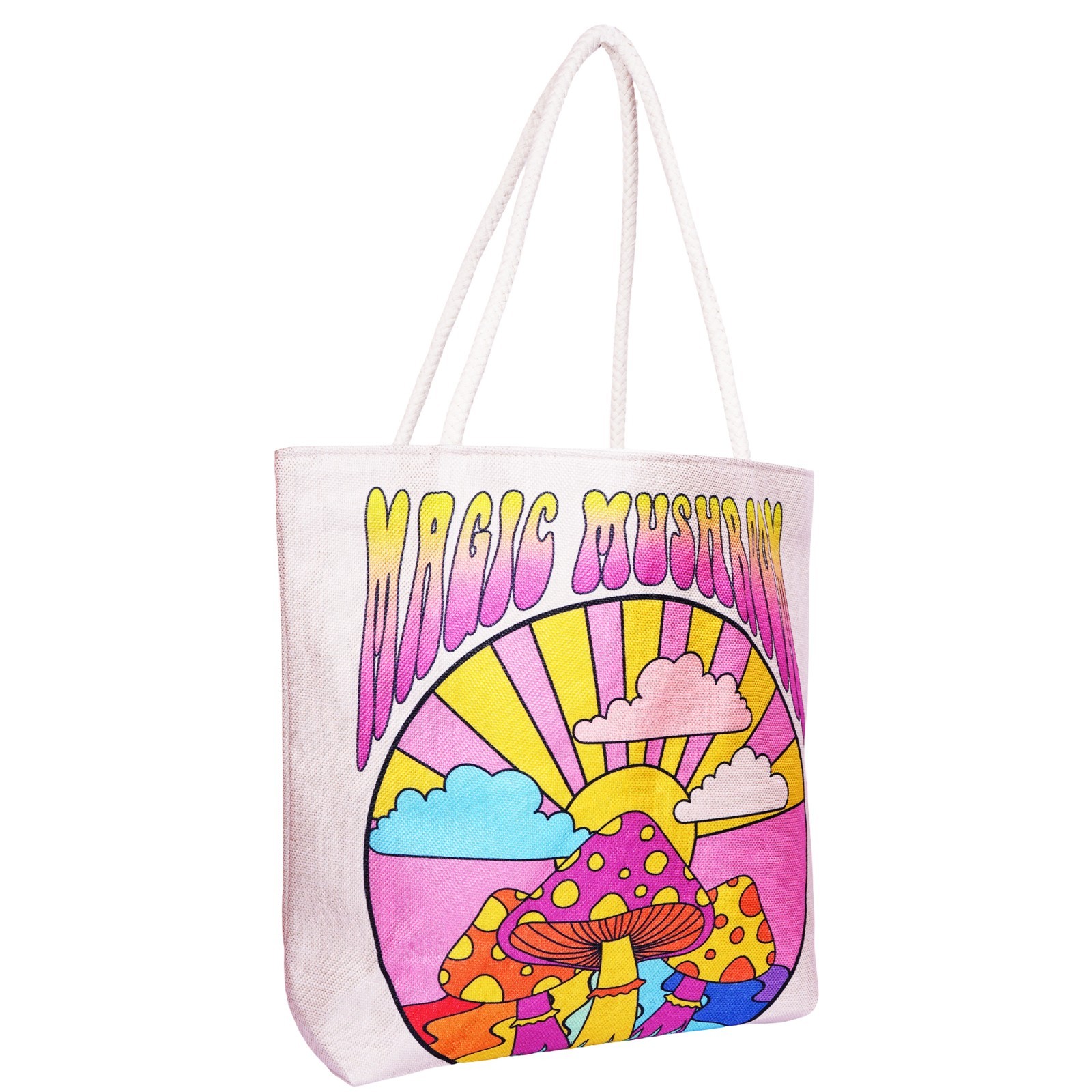 Magic Mushroom Techno Jute Tote Bag 17 x 15 x 4.5 Inch | Reusable Shoulder Bag