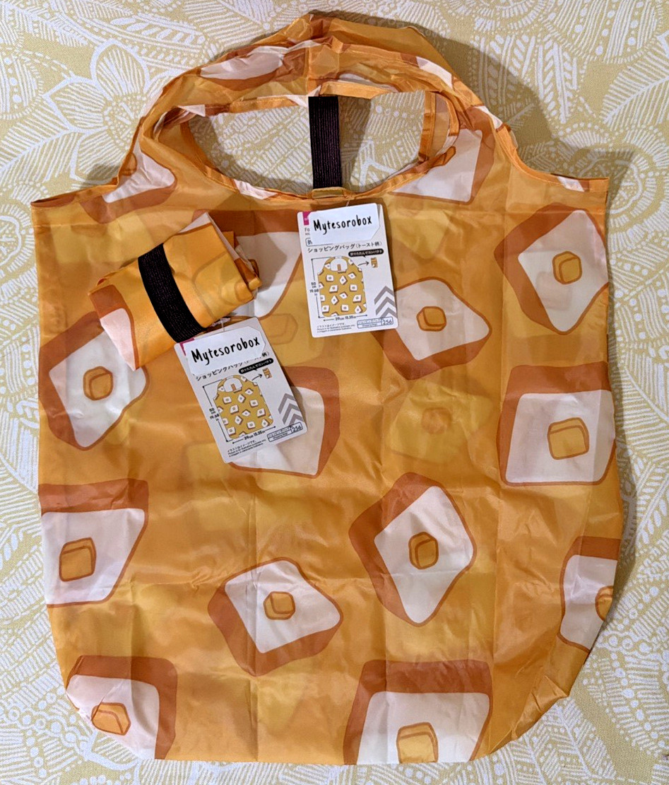 Daiso Japan 2-PACK TOAST Tote Bag Print Reusable Shopping Bag -FREE SHIPPING-